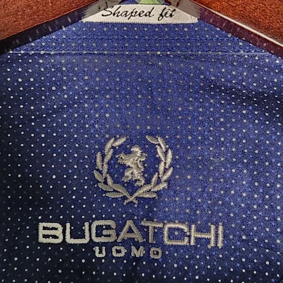 BUGATCHI UOMO Mens Gingham Check Long Sleeve Button Down Shirt Green Navy Blue - Picture 6 of 8